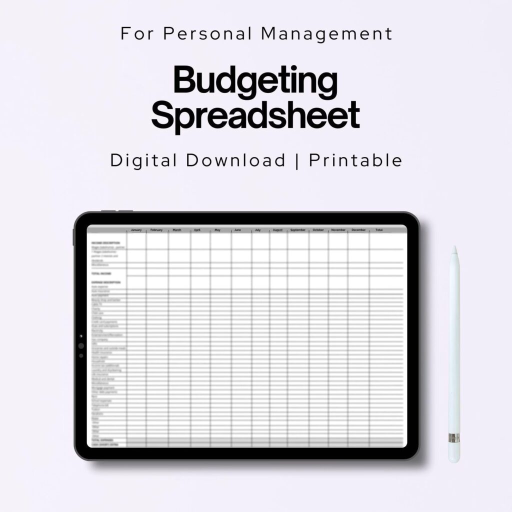 Monthly Budgeting Spreadsheet | Printable - Personal Expenses Tracker